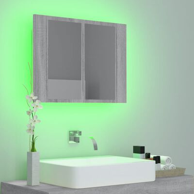 vidaXL Zrcadlová skříňka s LED šedá sonoma 60x12x45cm kompozitní dřevo