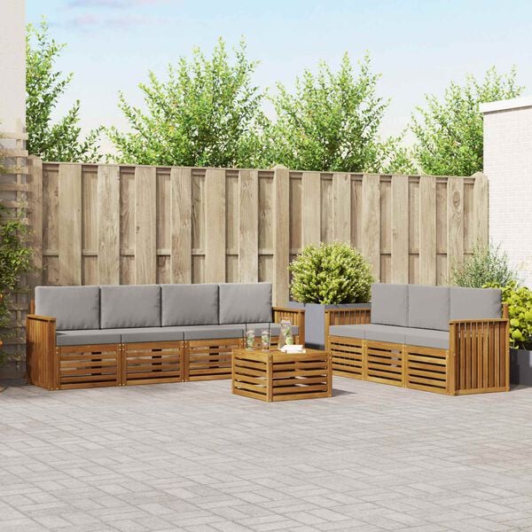 vidaXL Sedac&iacute; soupravy s pol&scaron;t&aacute;řem 8 pcs Př&iacute;rodn&iacute; a světle &scaron;ed&aacute;