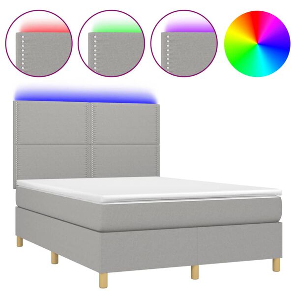 vidaXL Box spring postel s matrac&iacute; a LED světle &scaron;ed&aacute; 140x200 cm textil