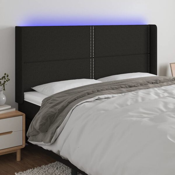 vidaXL Čelo postele s LED čern&eacute; 183 x 16 x 118/128 cm textil