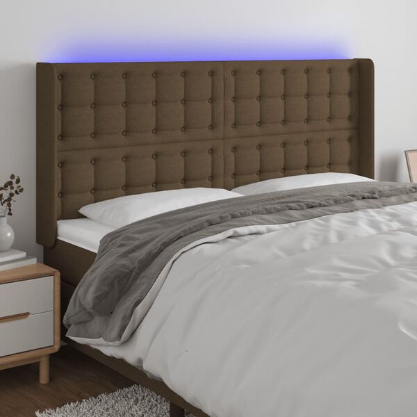 vidaXL Čelo postele s LED tmavě hněd&eacute; 183 x 16 x 118/128 cm textil
