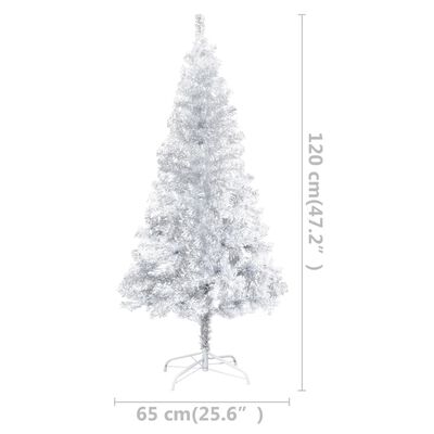 vidaXL Umělý vánoční stromek s LED a sadou koulí stříbrný 120 cm PET