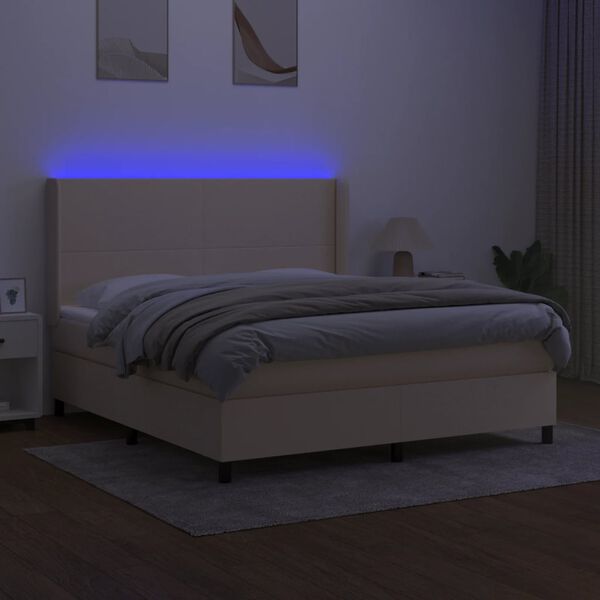 vidaXL Box spring postel s matrac&iacute; a LED kr&eacute;mov&aacute; 180x200 cm textil