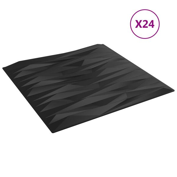 vidaXL N&aacute;stěnn&eacute; panely 24 pcs Čern&yacute; k&aacute;men 50 x 50 cm XPS pěna