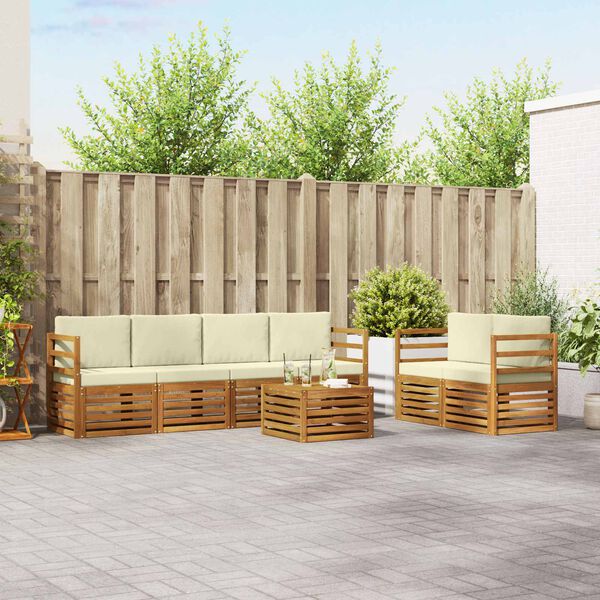 vidaXL Sedac&iacute; soupravy 7 pcs Přirozen&aacute; a Kr&eacute;mov&aacute; Masivn&iacute; ak&aacute;tov&eacute; dřevo