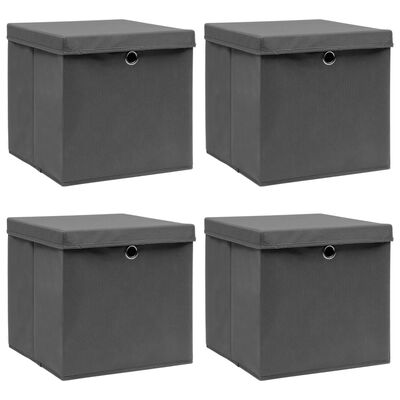 vidaXL Úložné boxy s víky 4 ks šedé 32 x 32 x 32 cm textil