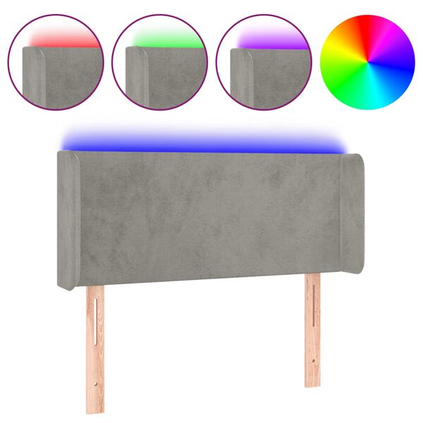 vidaXL Čelo postele s LED světle &scaron;ed&eacute; 83 x 16 x 78/88 cm samet