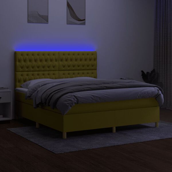 vidaXL Box spring postel s matrac&iacute; a LED zelen&aacute; 160x200 cm textil