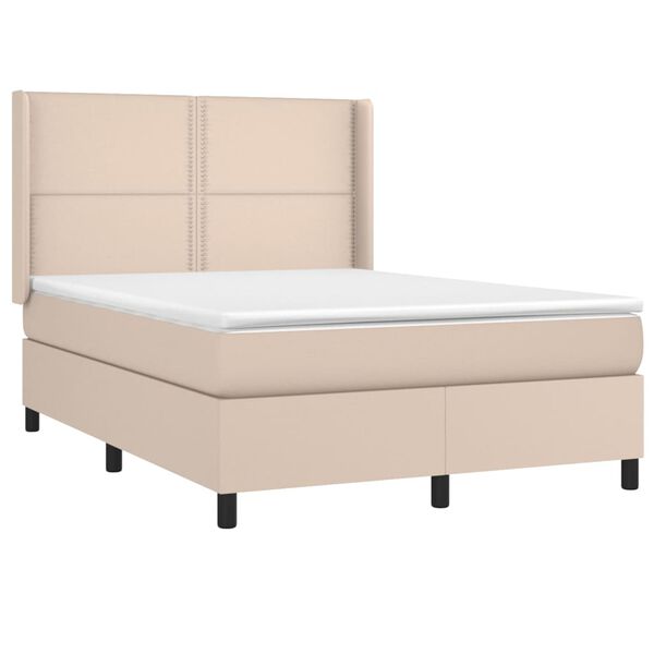 vidaXL Box spring postel matrace a LED cappuccino 140x200cm uměl&aacute; kůže