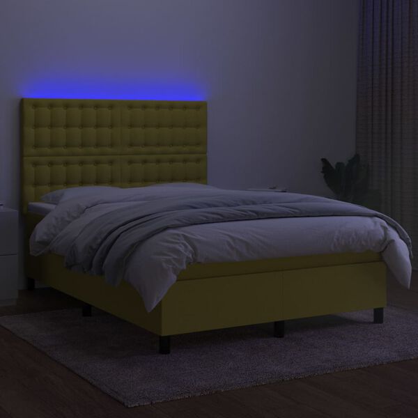 vidaXL Box spring postel s matrac&iacute; a LED zelen&aacute; 140x190 cm textil