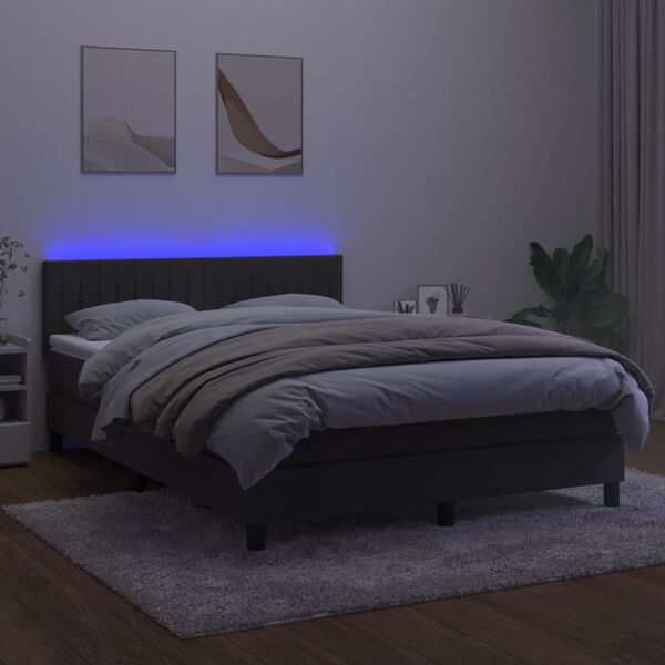 vidaXL Box spring postel s matrac&iacute; a LED tmavě &scaron;ed&aacute; 140x200 cm samet