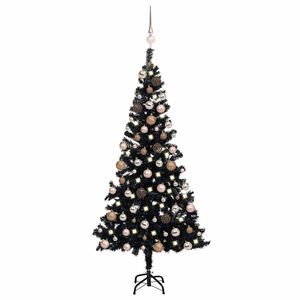 vidaXL Uměl&yacute; v&aacute;nočn&iacute; stromek s LED a sadou koul&iacute; čern&yacute; 120 cm PVC
