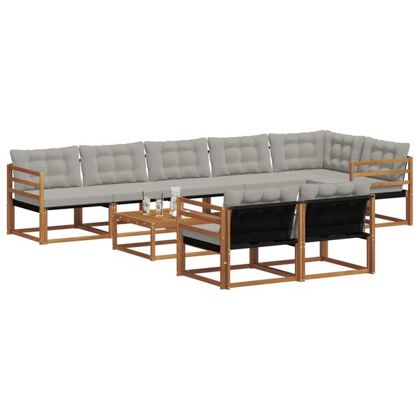 vidaXL Venkovn&iacute; pohovkov&aacute; souprava 9 pcs Př&iacute;rodn&iacute; a světle &scaron;ed&aacute;