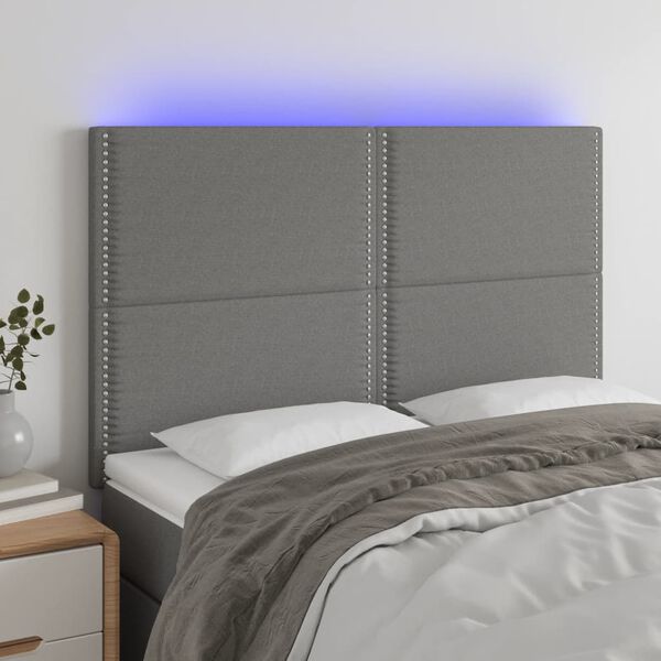 vidaXL Čelo postele s LED tmavě &scaron;ed&eacute; 144x5x118/128 cm textil
