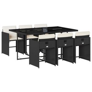 vidaXL 7d&iacute;ln&yacute; zahradn&iacute; j&iacute;deln&iacute; set s podu&scaron;kami čern&yacute; polyratan