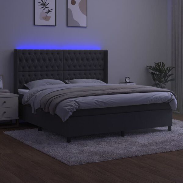 vidaXL Box spring postel s matrac&iacute; a LED tmavě &scaron;ed&aacute; 180x200 cm samet