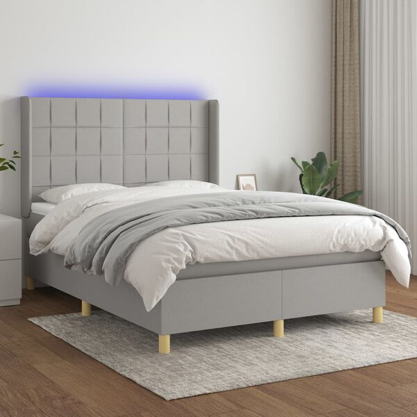 vidaXL Box spring postel s matrac&iacute; a LED světle &scaron;ed&aacute; 140x200 cm textil