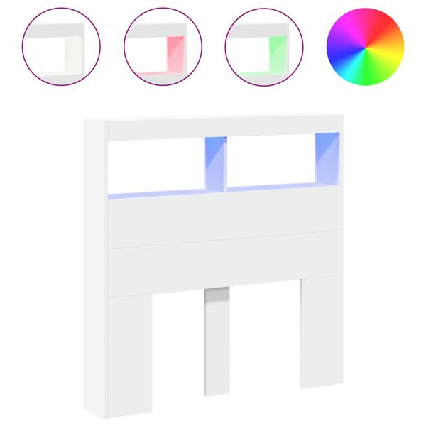 vidaXL Čelo postele s úložným prostorem a LED bílé 100 x 17 x 102 cm
