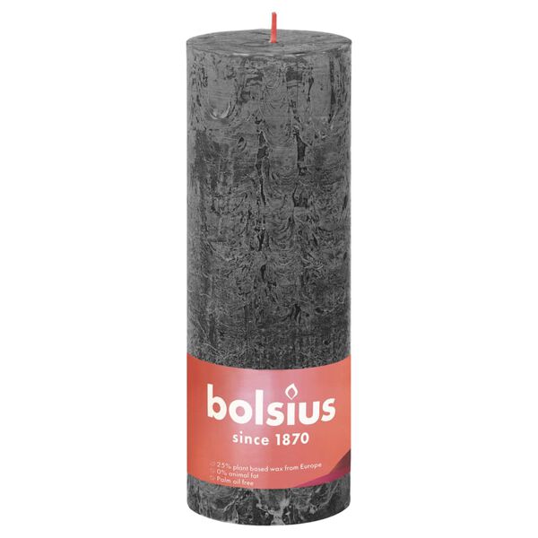 Bolsius Rustik&aacute;ln&iacute; v&aacute;lcov&eacute; sv&iacute;čky Shine 4 ks 190 x 68 mm bouřkově &scaron;ed&eacute;