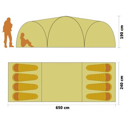 vidaXL Kempingový stan iglů 650 x 240 x 190 cm pro 8 osob žlutý