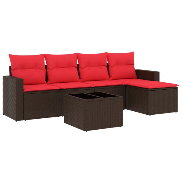 vidaXL 6d&iacute;ln&aacute; zahradn&iacute; sedac&iacute; souprava s podu&scaron;kami hněd&aacute; polyratan