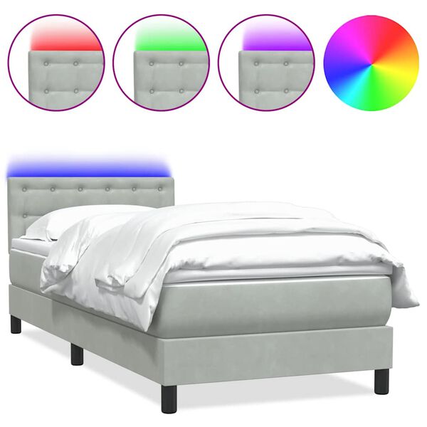 vidaXL Box spring postel s matrac&iacute; a LED světle &scaron;ed&aacute; 80x210 cm samet