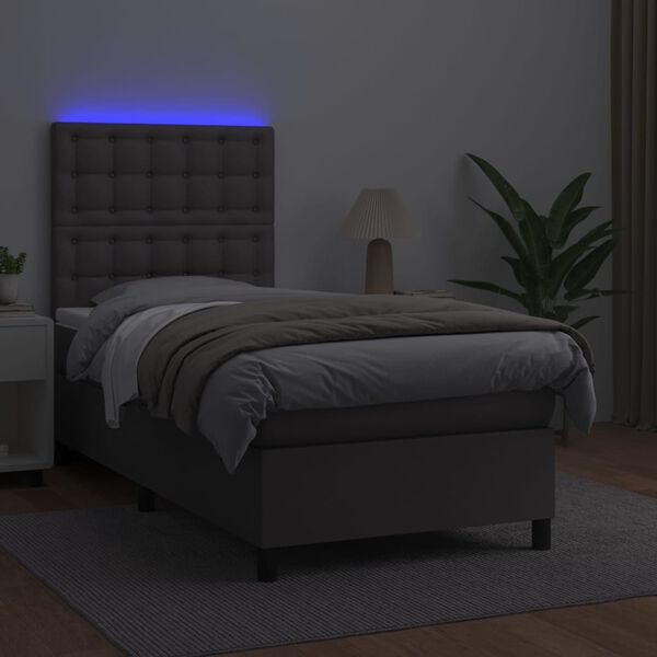 vidaXL Box spring postel s matrac&iacute; a LED &scaron;ed&aacute; 90x200 cm uměl&aacute; kůže