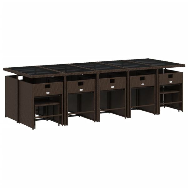 vidaXL 15d&iacute;ln&yacute; zahradn&iacute; j&iacute;deln&iacute; set s podu&scaron;kami hněd&yacute; polyratan