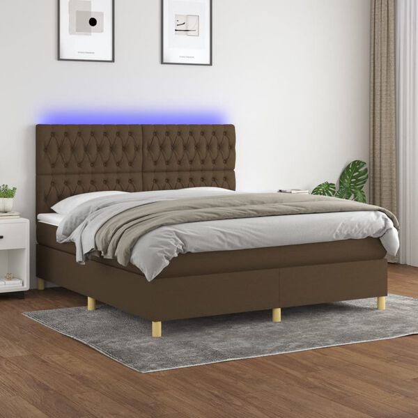 vidaXL Box spring postel s matrac&iacute; a LED tmavě hněd&aacute; 160x200 cm textil