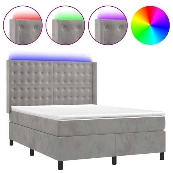 vidaXL Box spring postel s matrac&iacute; a LED světle &scaron;ed&aacute; 140x190 cm samet