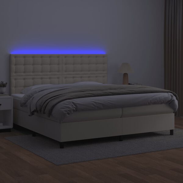 vidaXL Box spring postel s matrac&iacute; a LED kr&eacute;mov&aacute; 200x200 cm uměl&aacute; kůže