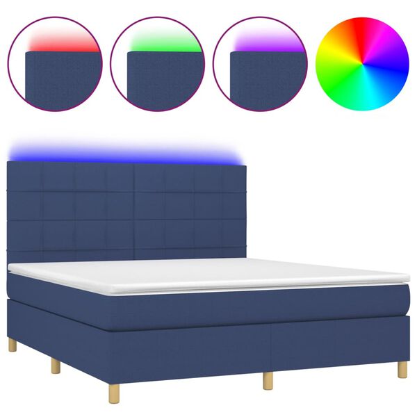 vidaXL Box spring postel s matrac&iacute; a LED modr&aacute; 180x200 cm textil