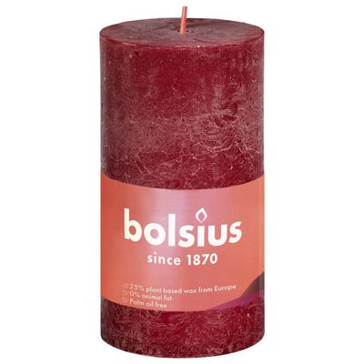 Bolsius Rustikální válcové svíčky Shine 8ks 100x50 mm sametově červené