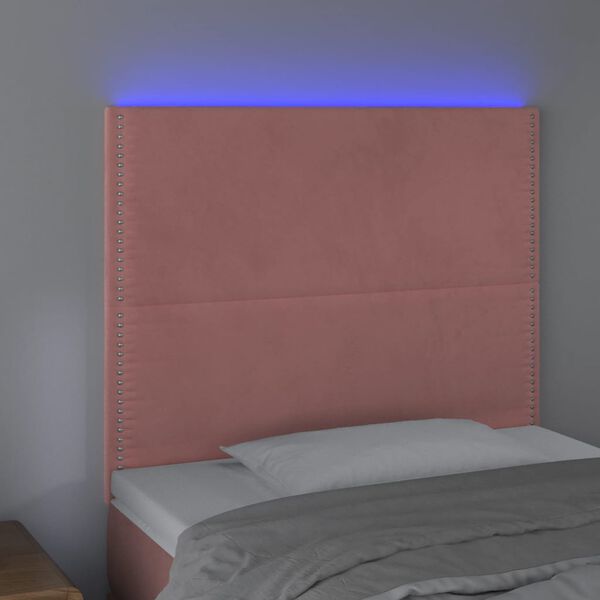 vidaXL Čelo postele s LED růžov&eacute; 90x5x118/128 cm samet