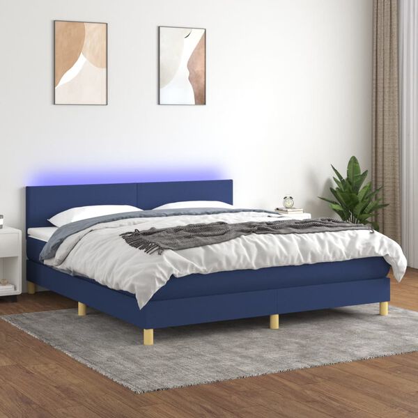 vidaXL Box spring postel s matrac&iacute; a LED modr&aacute; 160x200 cm textil