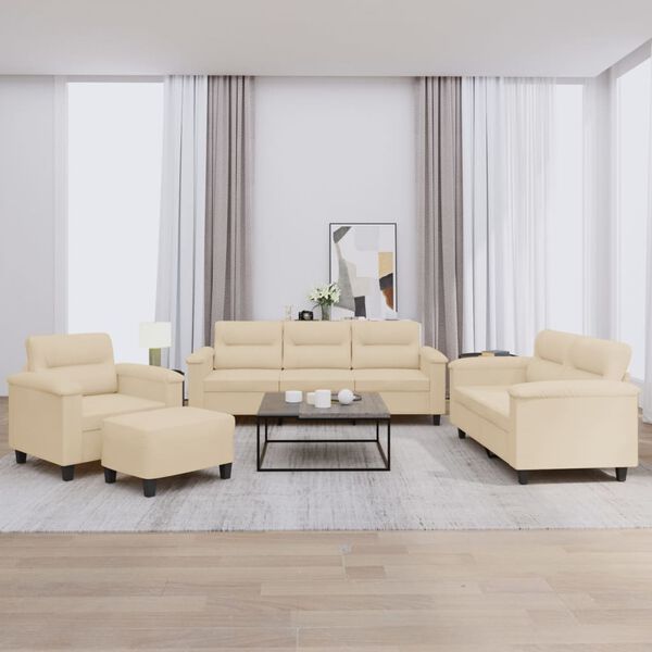 vidaXL 4dílná sedací souprava s poduškami krémová mikrovlákno