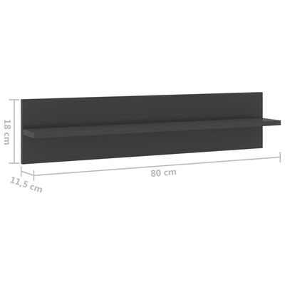 vidaXL Nástěnné police 4 ks šedé vysoký lesk 80x11,5x18cm dřevotříska