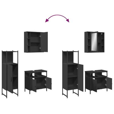 vidaXL 3dílný set koupelnových skříněk černý kompozitní dřevo