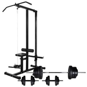 vidaXL Posilovac&iacute; věž se sadou činek barbell a dumbbell 60,5 kg