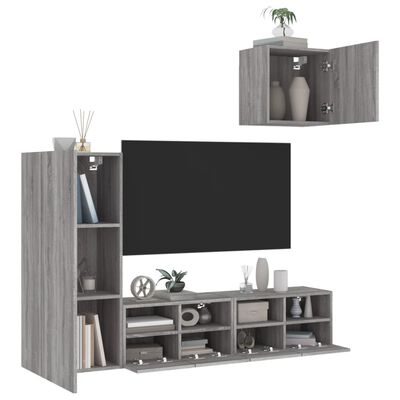 vidaXL 4dílná obývací stěna šedá sonoma kompozitní dřevo