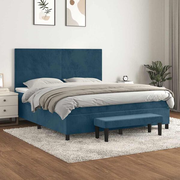 vidaXL Box spring postel s matrac&iacute; tmavě modr&aacute; 180x200 cm samet