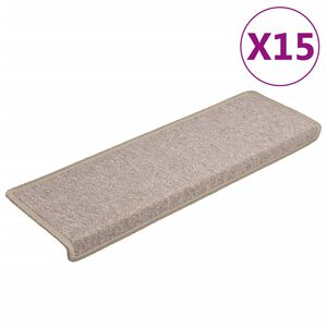 vidaXL Schodov&eacute; rohože 15 ks 65 x 21 x 4 cm b&eacute;žov&eacute; s obd&eacute;ln&iacute;kov&yacute;m okrajem
