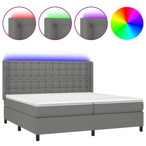 vidaXL Box spring postel s matrac&iacute; a LED tmavě &scaron;ed&aacute; 200x200 cm textil