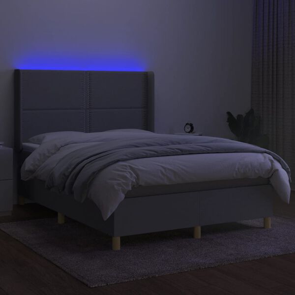 vidaXL Box spring postel s matrac&iacute; a LED světle &scaron;ed&aacute; 140x190 cm textil