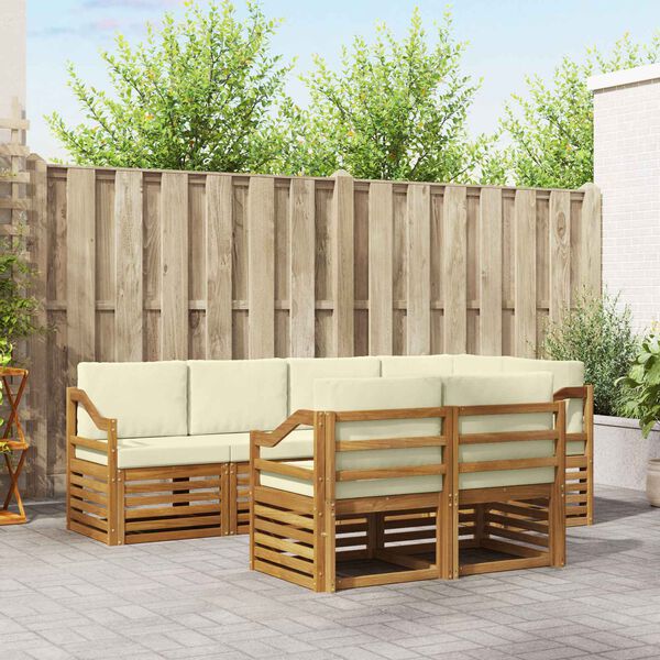 vidaXL Rohov&aacute; sofa sada s pol&scaron;t&aacute;řem 7 pcs Přirozen&aacute; a Kr&eacute;mov&aacute;