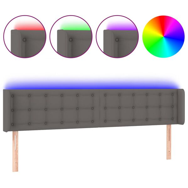 vidaXL Čelo postele s LED &scaron;ed&eacute; 183 x 16 x 78/88 cm uměl&aacute; kůže