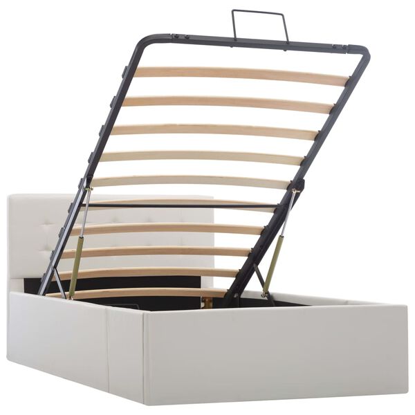 vidaXL R&aacute;m postele zvedac&iacute; &uacute;ložn&yacute; prostor b&iacute;l&yacute; uměl&aacute; kůže 100 x 200 cm