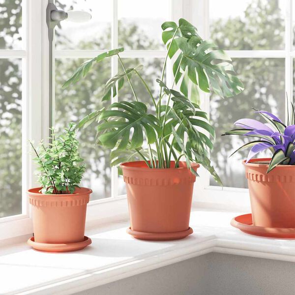 vidaXL Kulat&yacute; květin&aacute;č 6 pcs Cihlově červen&aacute; &Oslash; 19 x 16 cm Plast