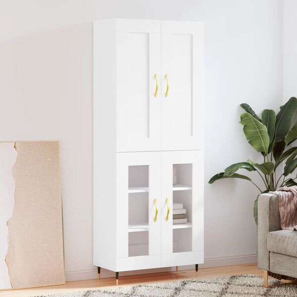 vidaXL Skř&iacute;ň highboard b&iacute;l&aacute; 69,5 x 34 x 180 cm kompozitn&iacute; dřevo