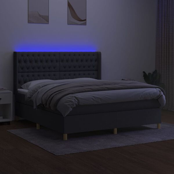 vidaXL Box spring postel s matrac&iacute; a LED tmavě &scaron;ed&aacute; 180x200 cm textil